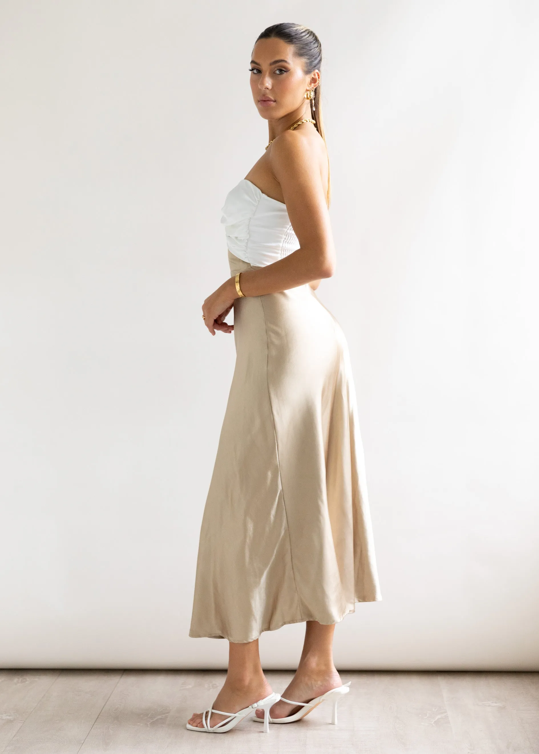Luella Strapless Midi Dress - Gold