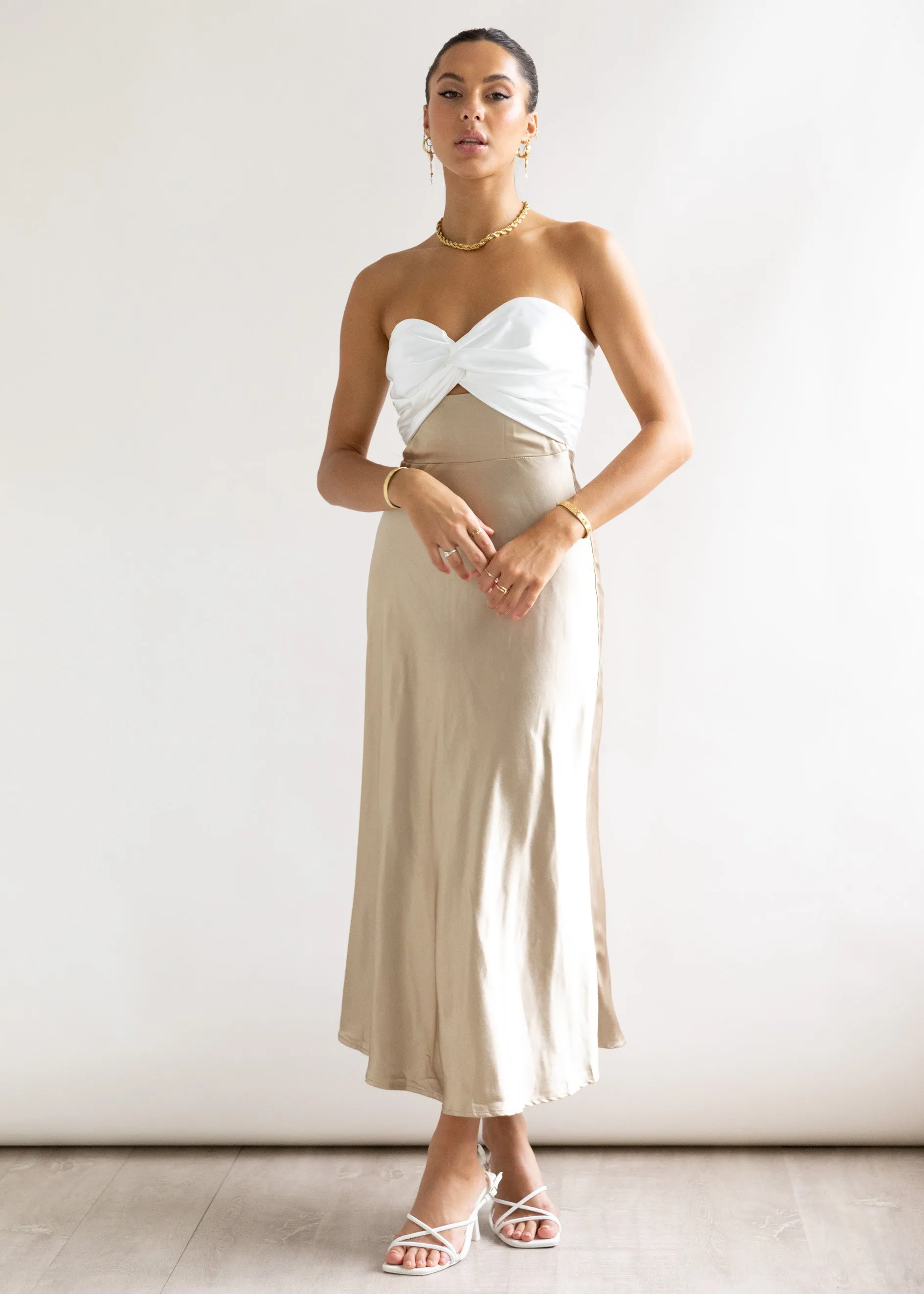 Luella Strapless Midi Dress - Gold