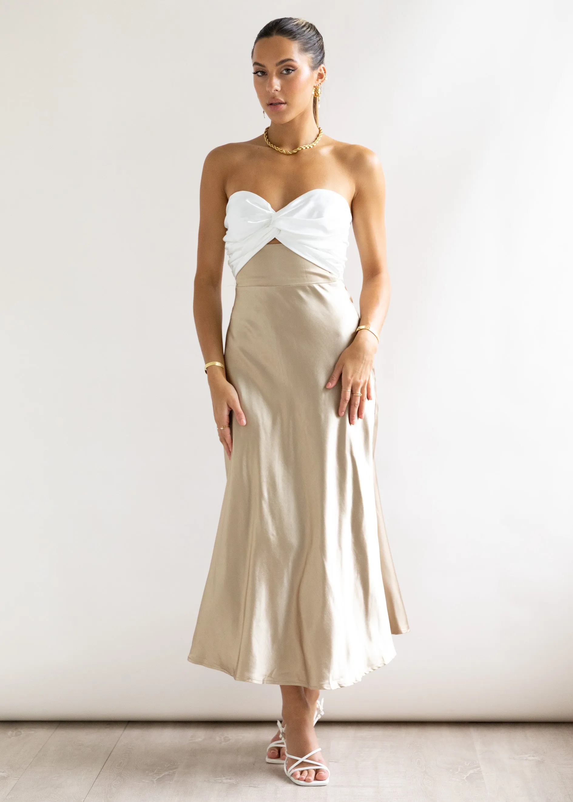 Luella Strapless Midi Dress - Gold