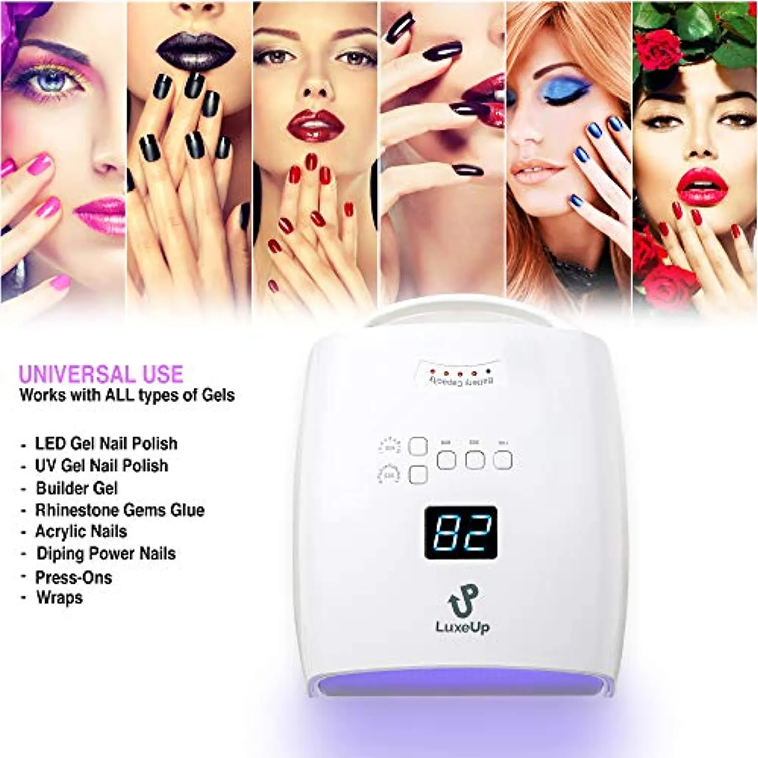 LuxeUp 65W Rechargeable Cordless UV Nail Lamp – Wireless Professional LED Gel Polish Nail Light Dryer with Motion Detector Technology