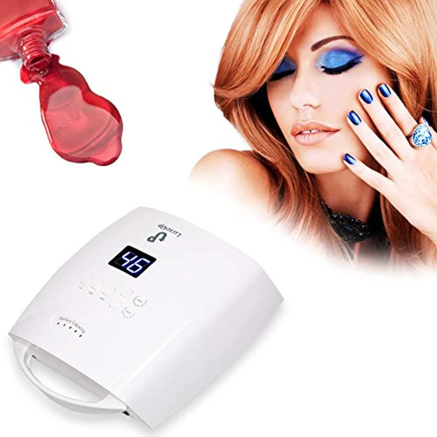 LuxeUp 65W Rechargeable Cordless UV Nail Lamp – Wireless Professional LED Gel Polish Nail Light Dryer with Motion Detector Technology