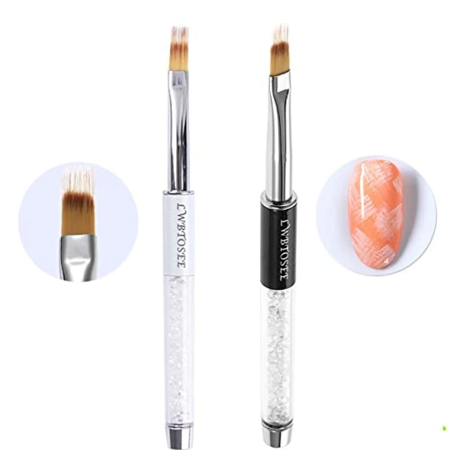 LWBTOSEE 2pc Nail Ombre Brush Nail Art Painting Pen Brush UV Gel Polish Gradient Color Rhinestone Crystal Acrylic Nail Drawing Pen