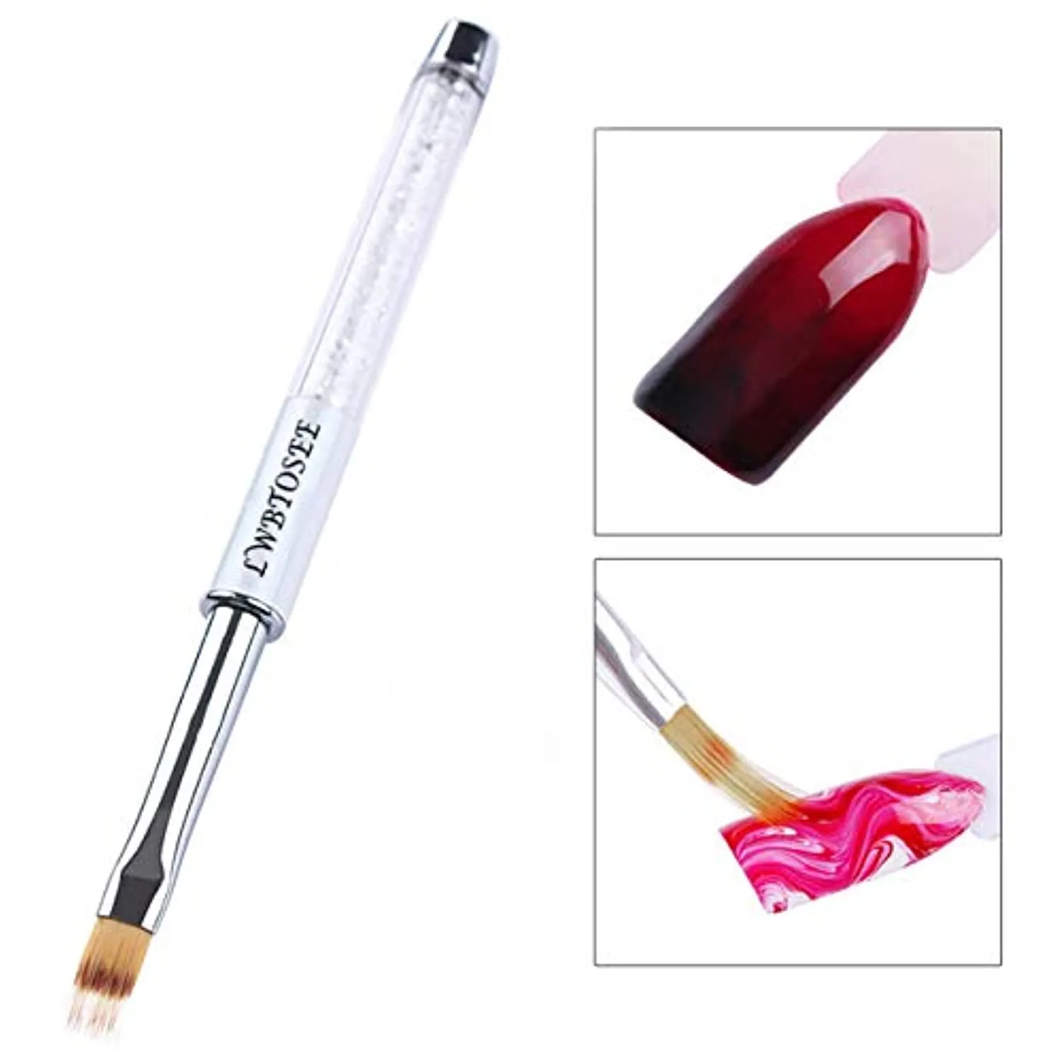 LWBTOSEE 2pc Nail Ombre Brush Nail Art Painting Pen Brush UV Gel Polish Gradient Color Rhinestone Crystal Acrylic Nail Drawing Pen