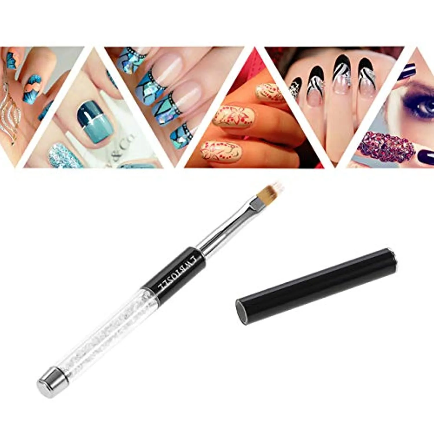 LWBTOSEE 2pc Nail Ombre Brush Nail Art Painting Pen Brush UV Gel Polish Gradient Color Rhinestone Crystal Acrylic Nail Drawing Pen