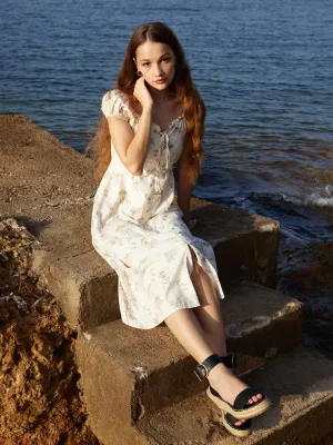 Madame Off White Floral Scoop Neck Dress