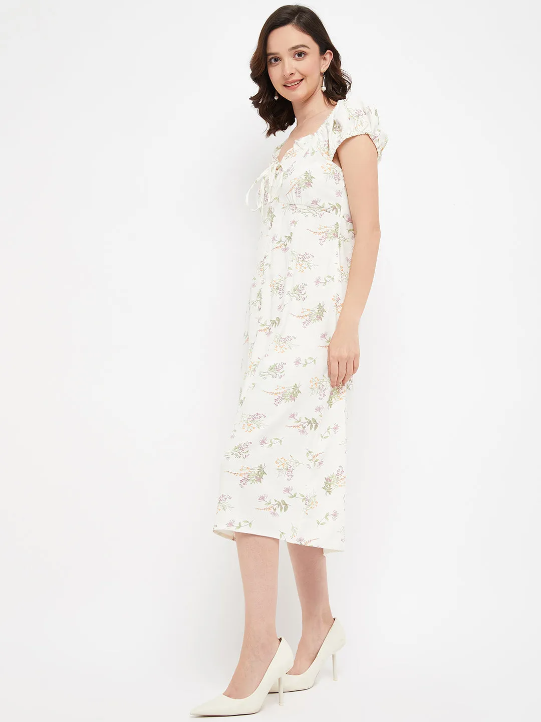 Madame Off White Floral Scoop Neck Dress
