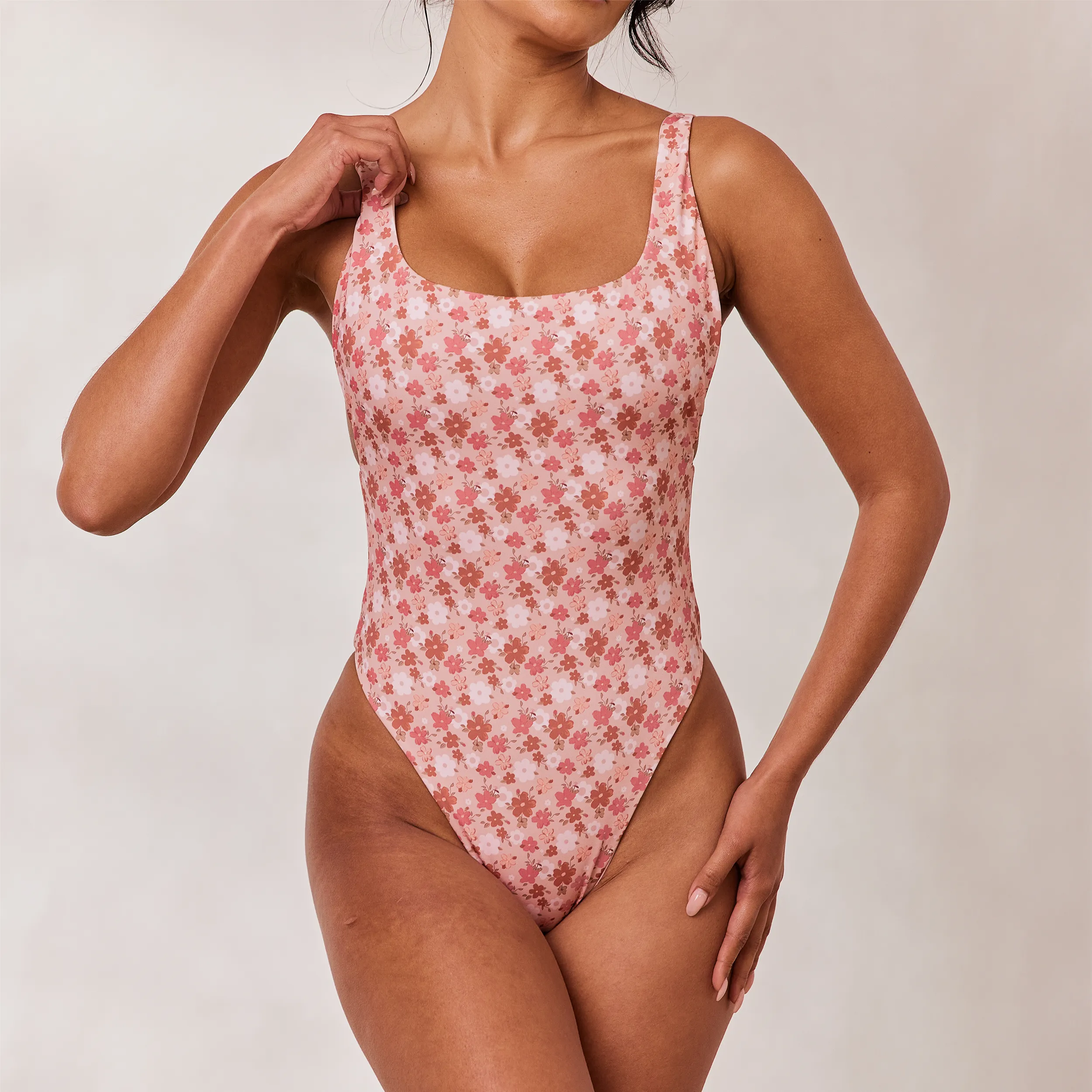 Maillot de Bain High Leg Réversible - Rose/Floral