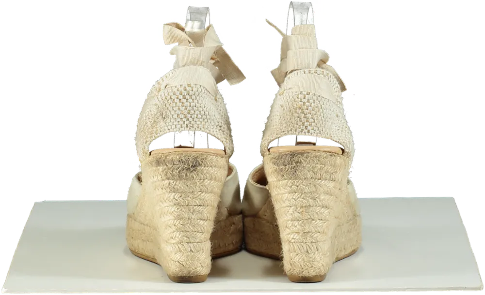 Manebi Beige Suede Espadrille Wedges UK 6 EU 39
