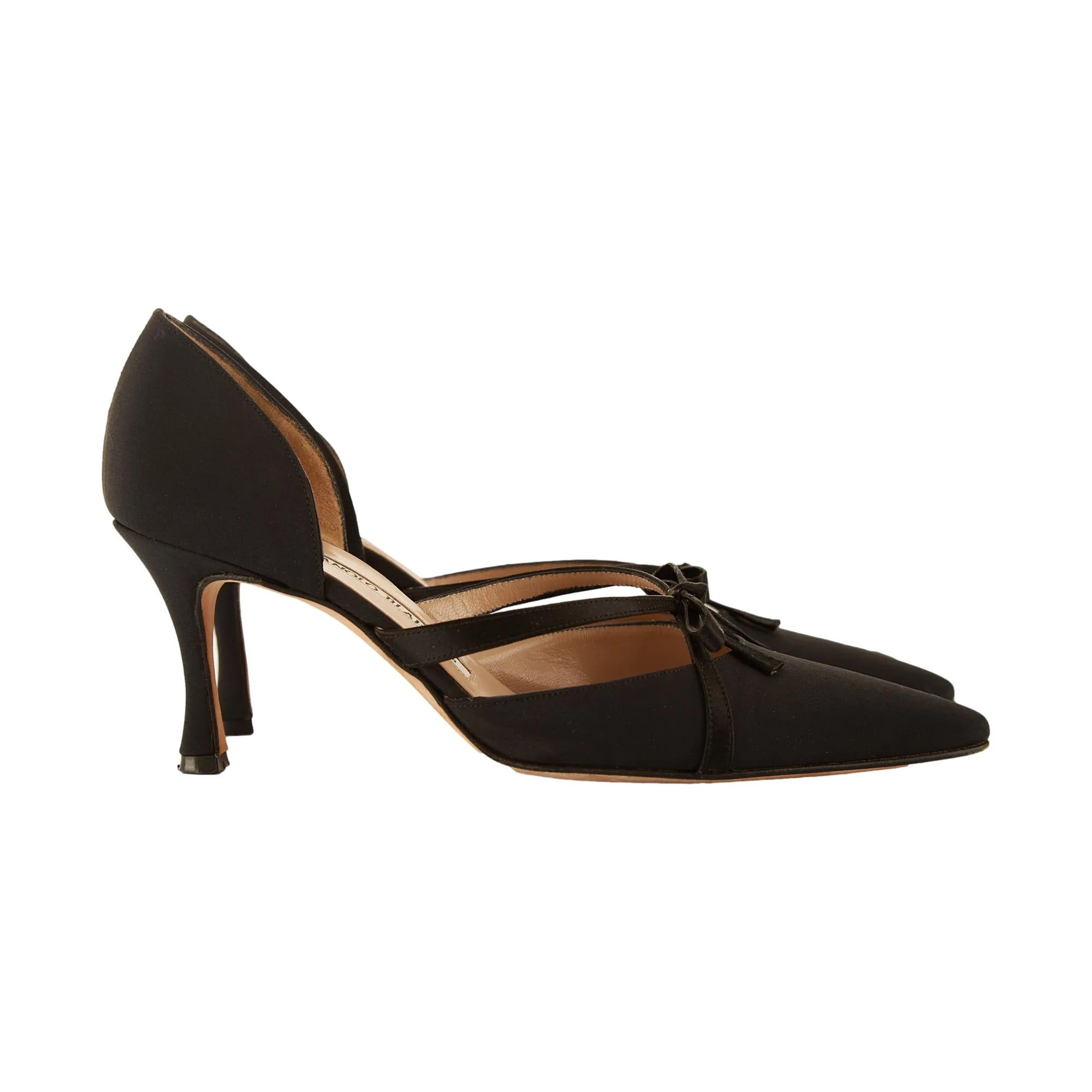 Manolo Blahnik Black Satin Bow Heels