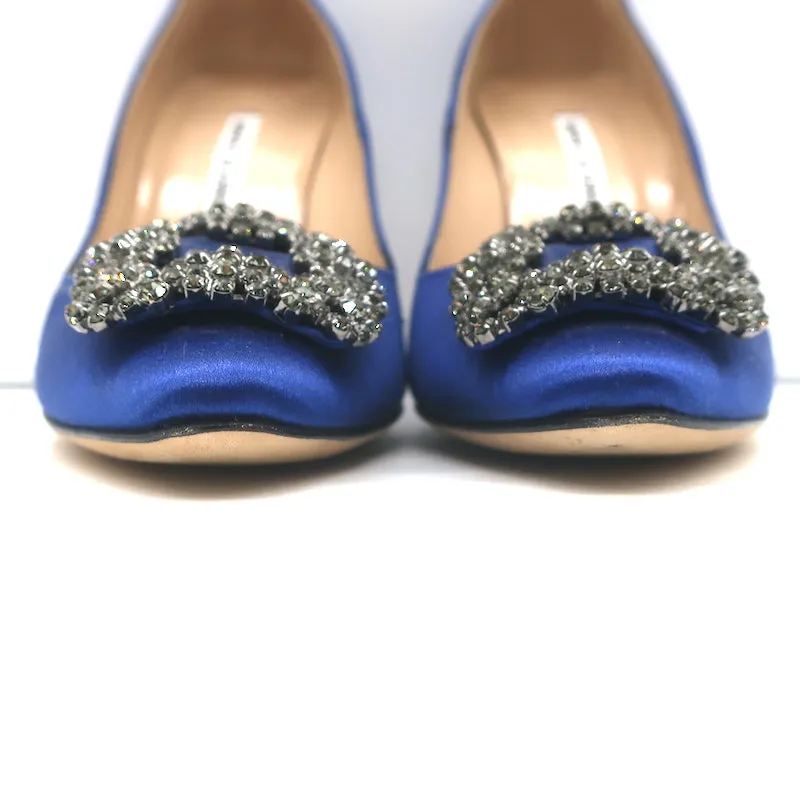 Manolo Blahnik Hangisi 105 Crystal-Buckle Pumps Royal Blue Satin Size 38