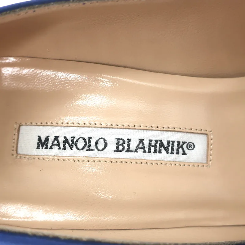 Manolo Blahnik Hangisi 105 Crystal-Buckle Pumps Royal Blue Satin Size 38