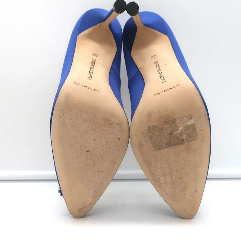 Manolo Blahnik Hangisi 105 Crystal-Buckle Pumps Royal Blue Satin Size 38