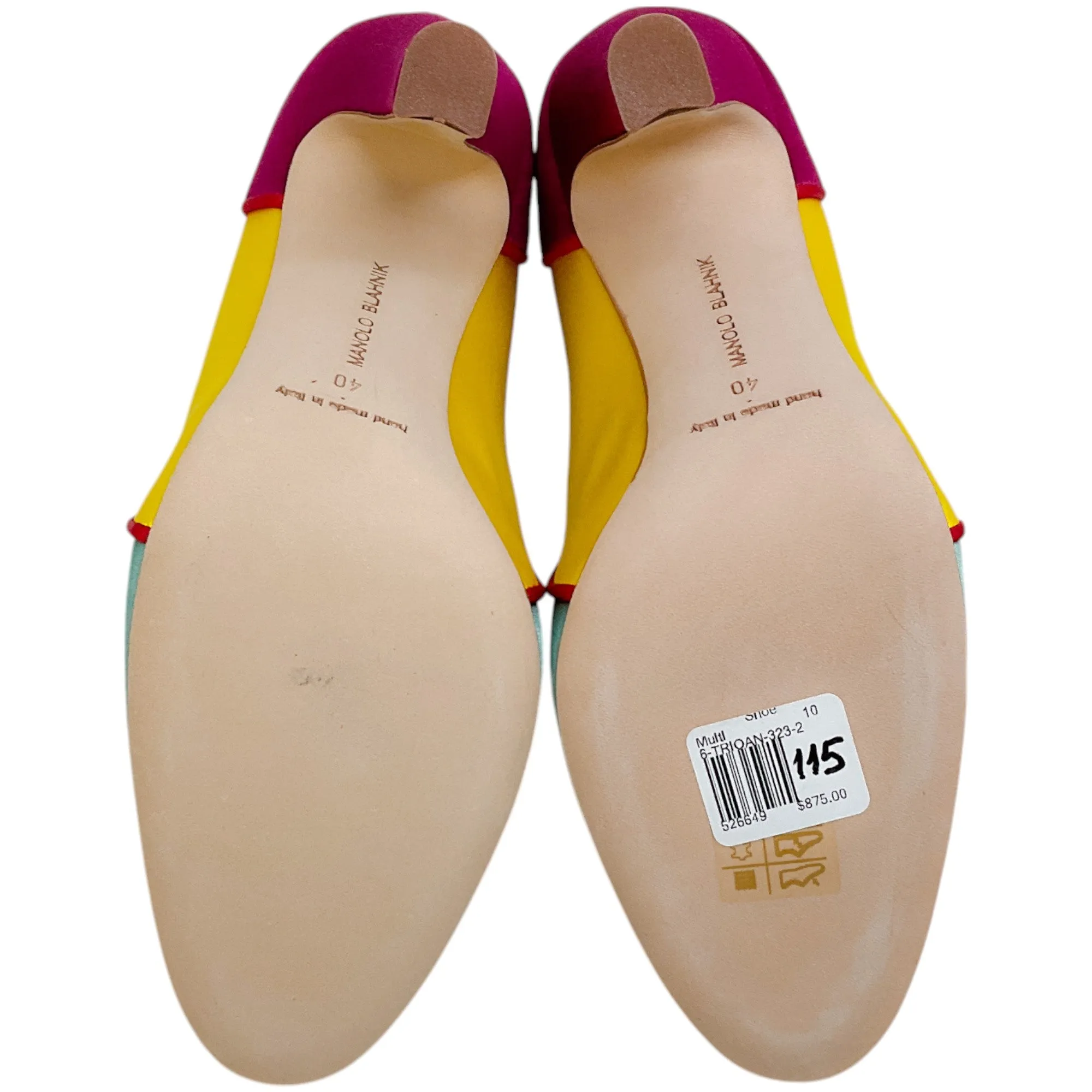 Manolo Blahnik Multi Colorblock Satin Trionan Pumps