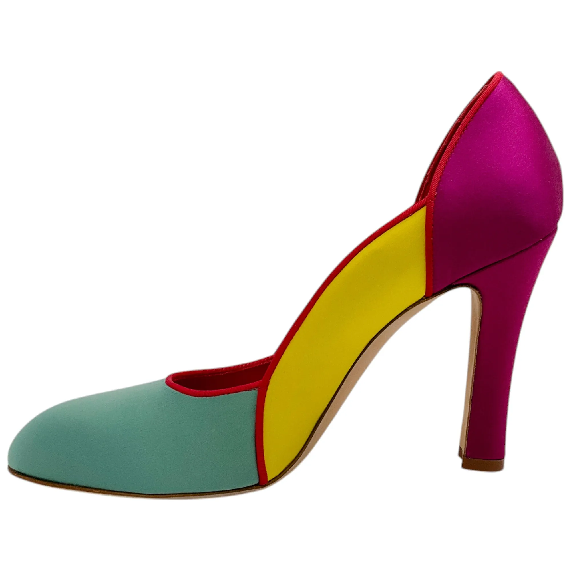Manolo Blahnik Multi Colorblock Satin Trionan Pumps