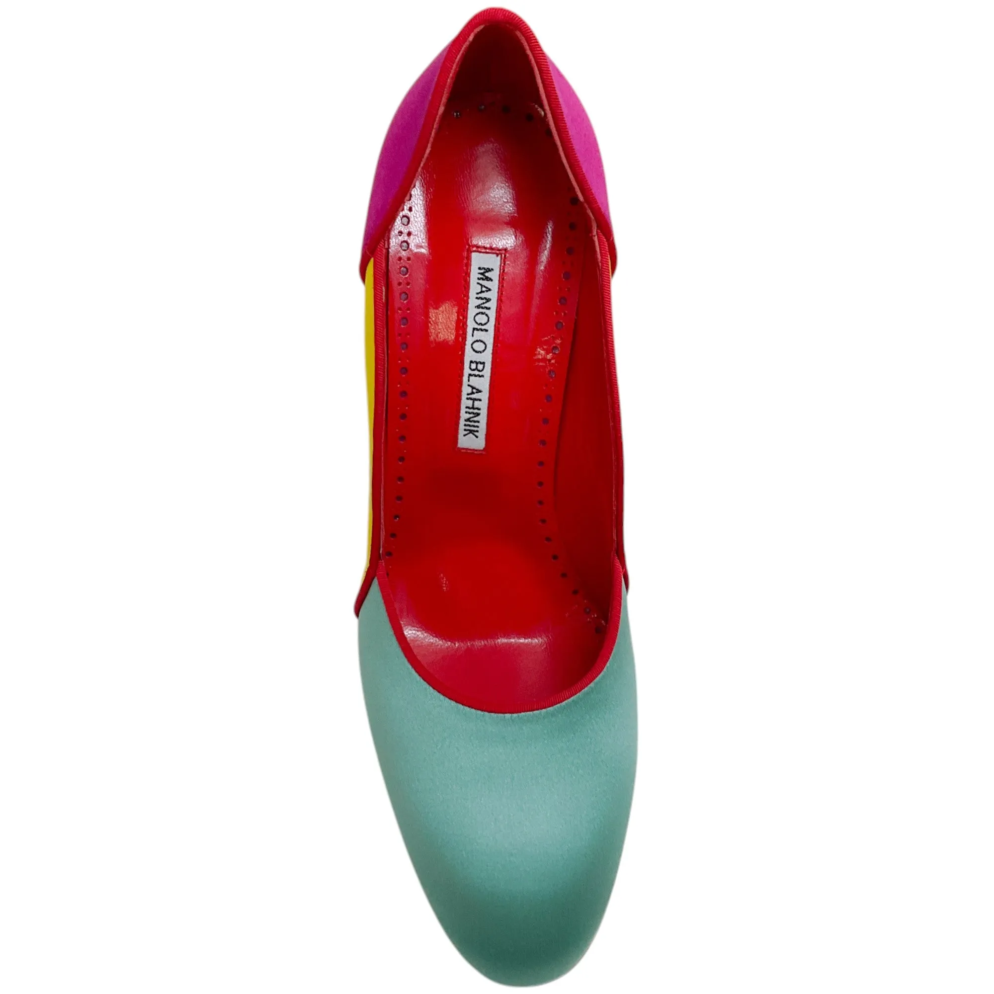 Manolo Blahnik Multi Colorblock Satin Trionan Pumps
