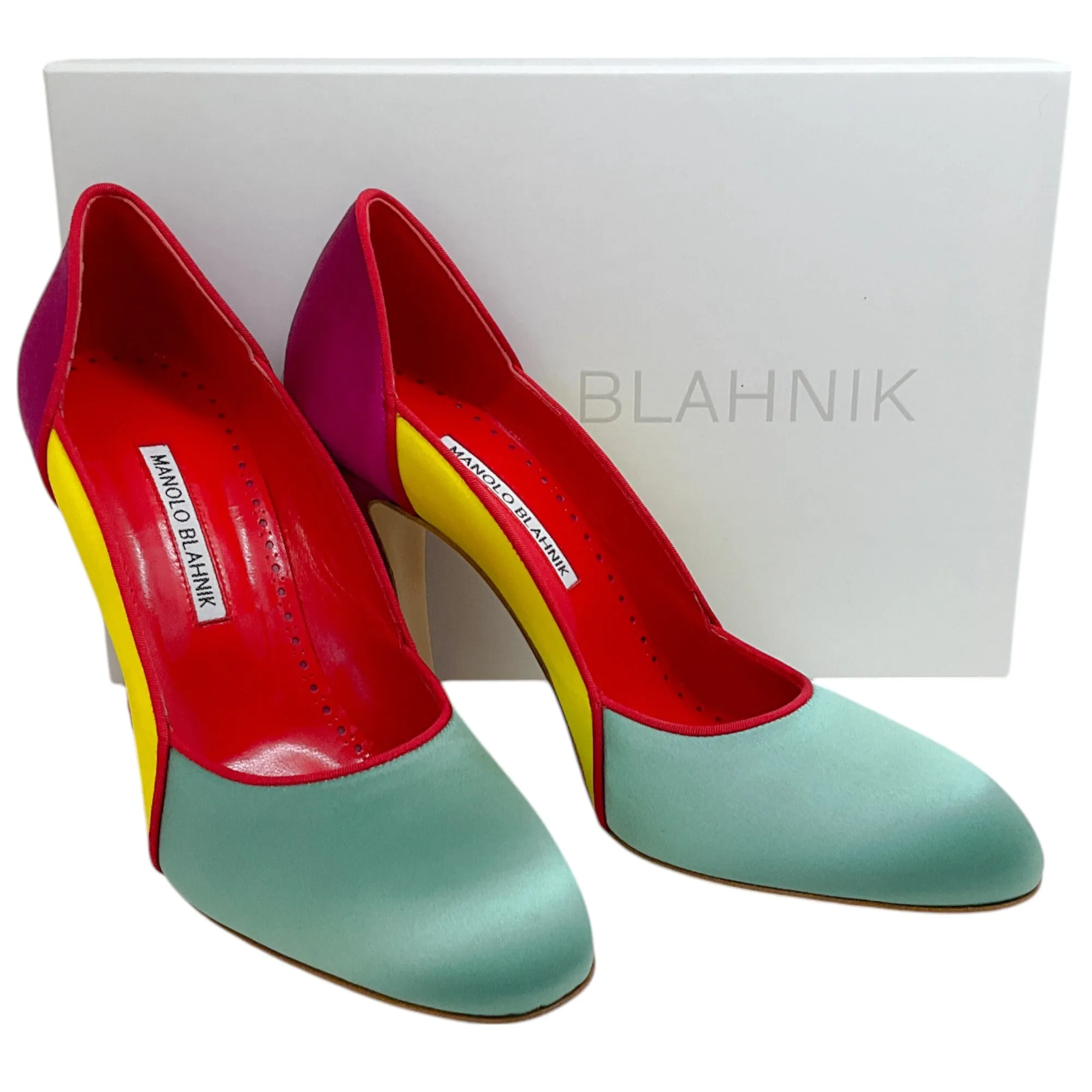 Manolo Blahnik Multi Colorblock Satin Trionan Pumps