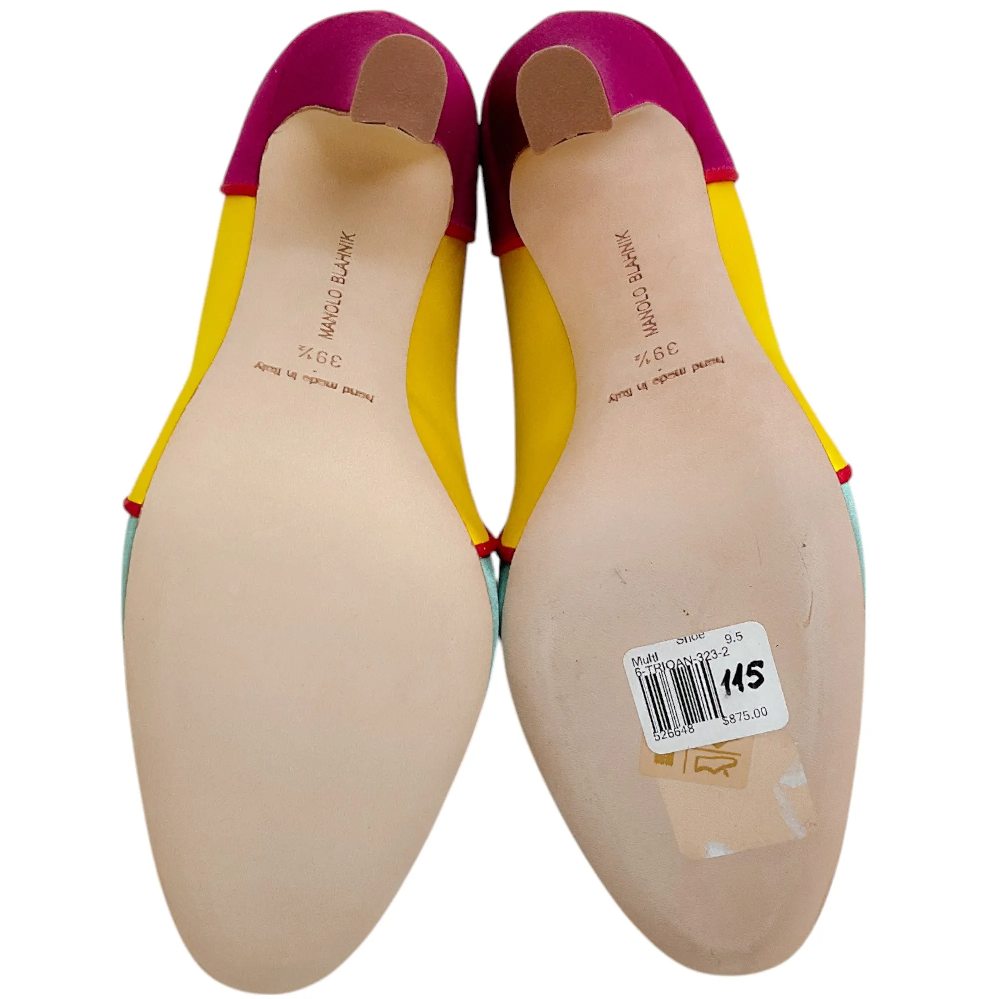 Manolo Blahnik Multi Colorblock Satin Trionan Pumps