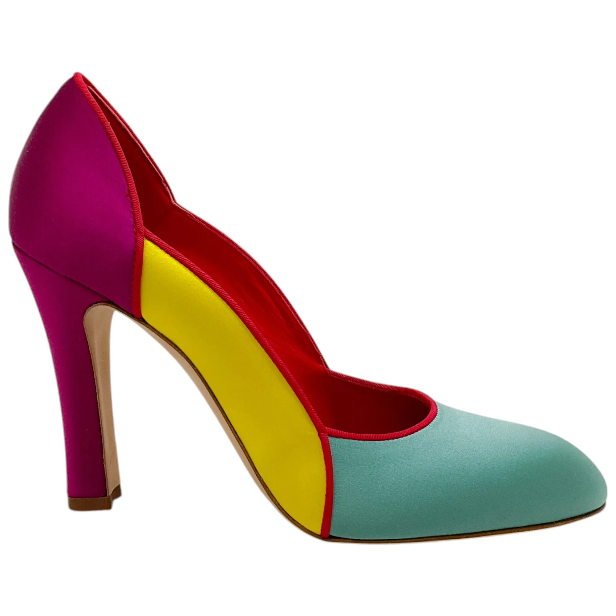 Manolo Blahnik Multi Colorblock Satin Trionan Pumps