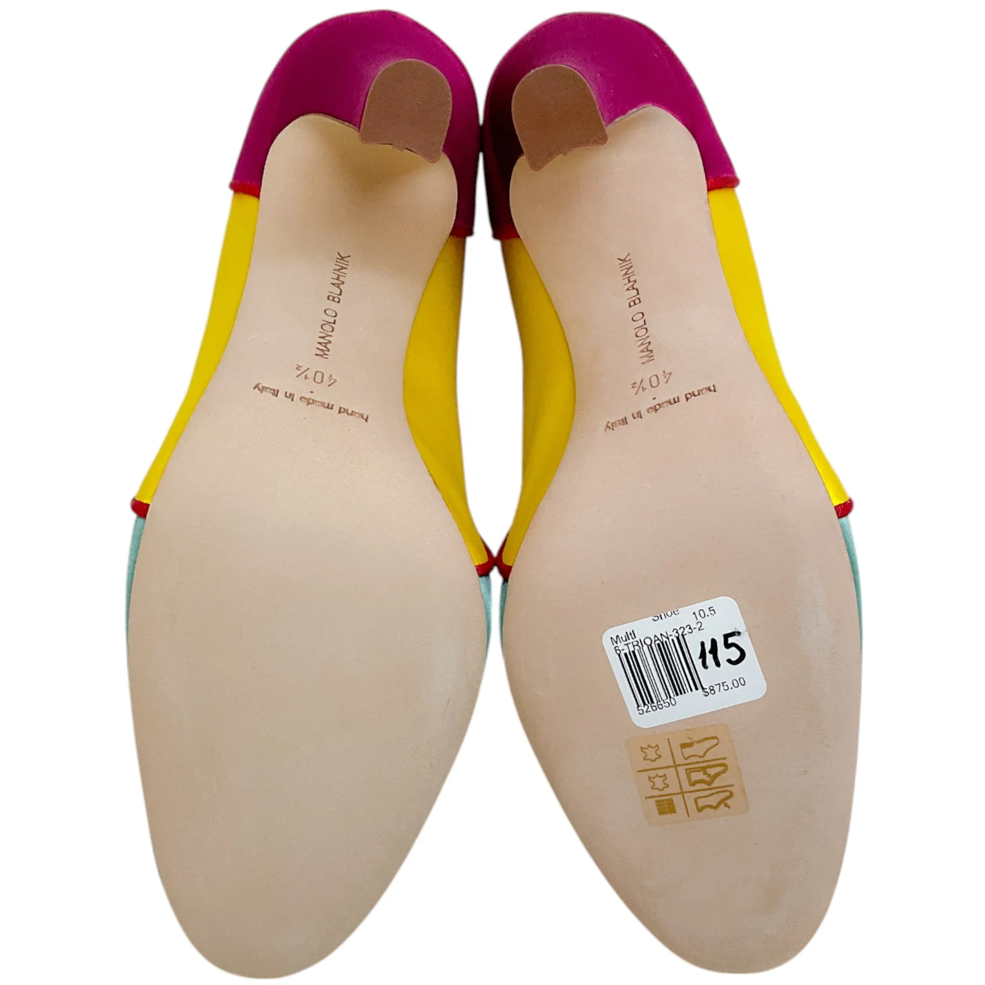 Manolo Blahnik Multi Colorblock Satin Trionan Pumps