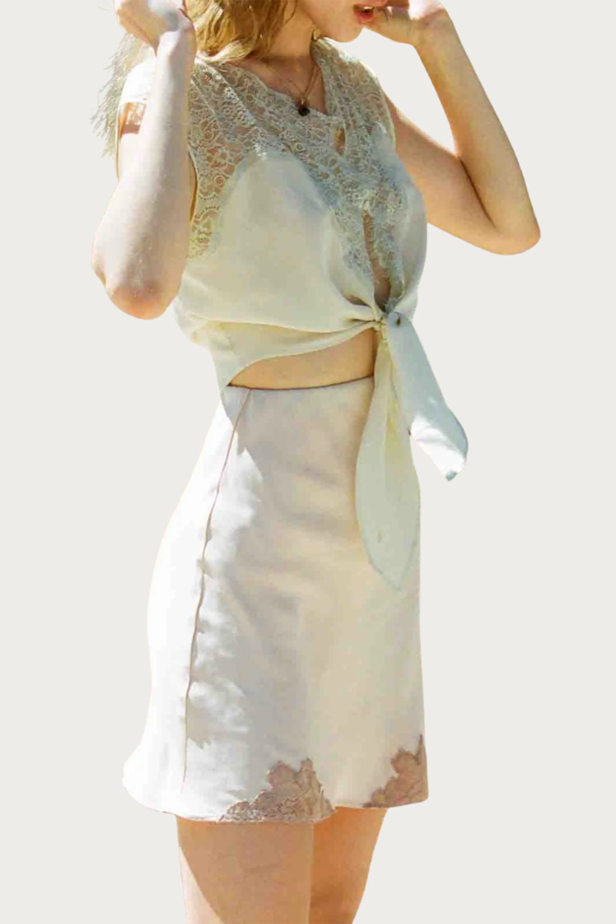 MEMPHIS LACE-TRIMMED SILK-SATIN MINI SLIP SKIRT
