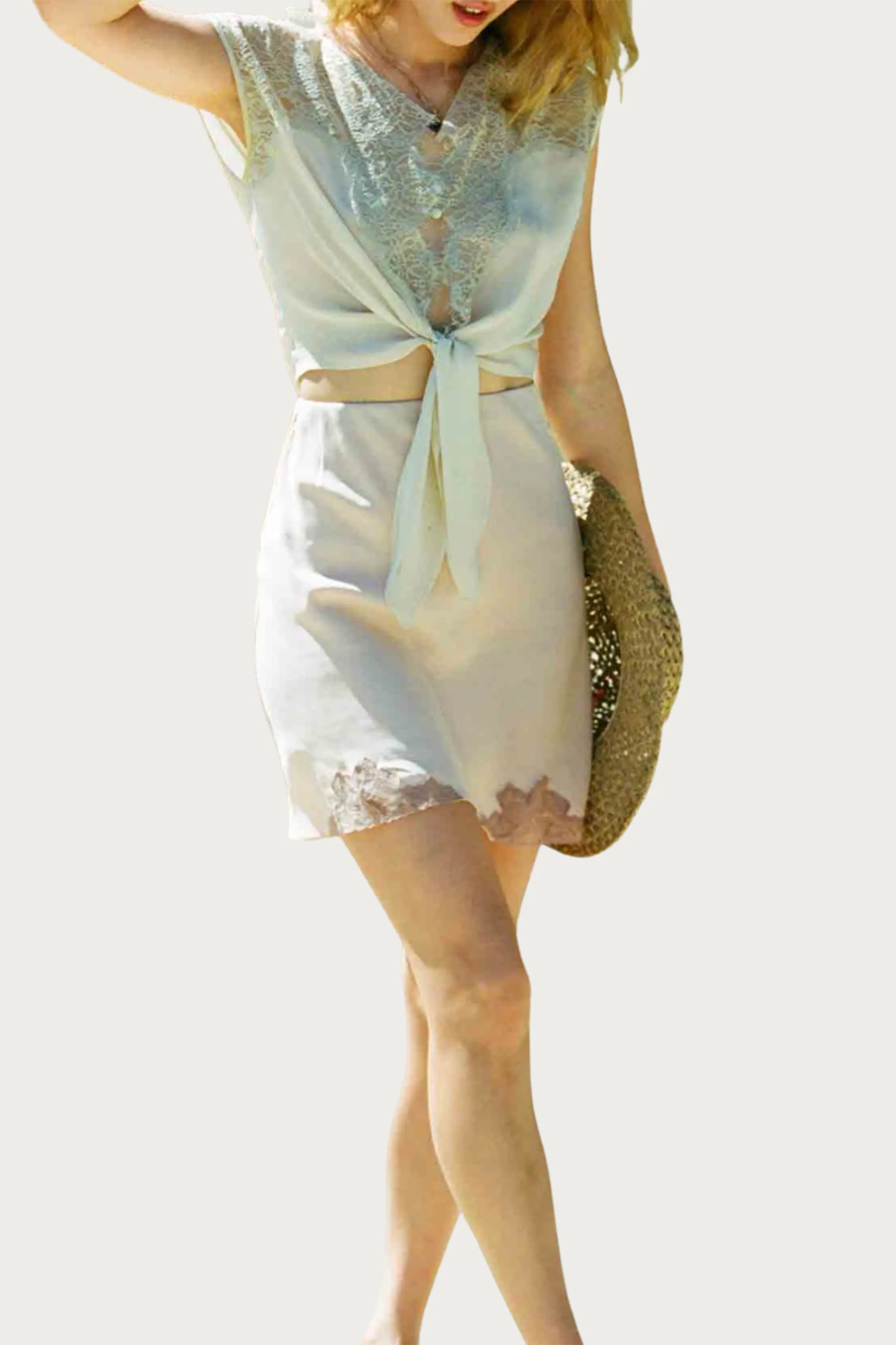 MEMPHIS LACE-TRIMMED SILK-SATIN MINI SLIP SKIRT