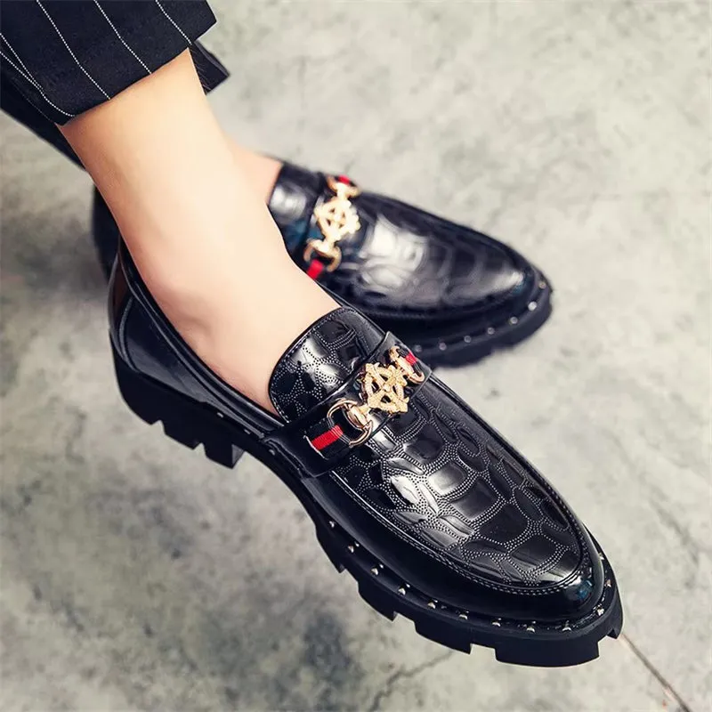 Men's Snake Print Pointed Toe Thick Sole British Dress Shoes