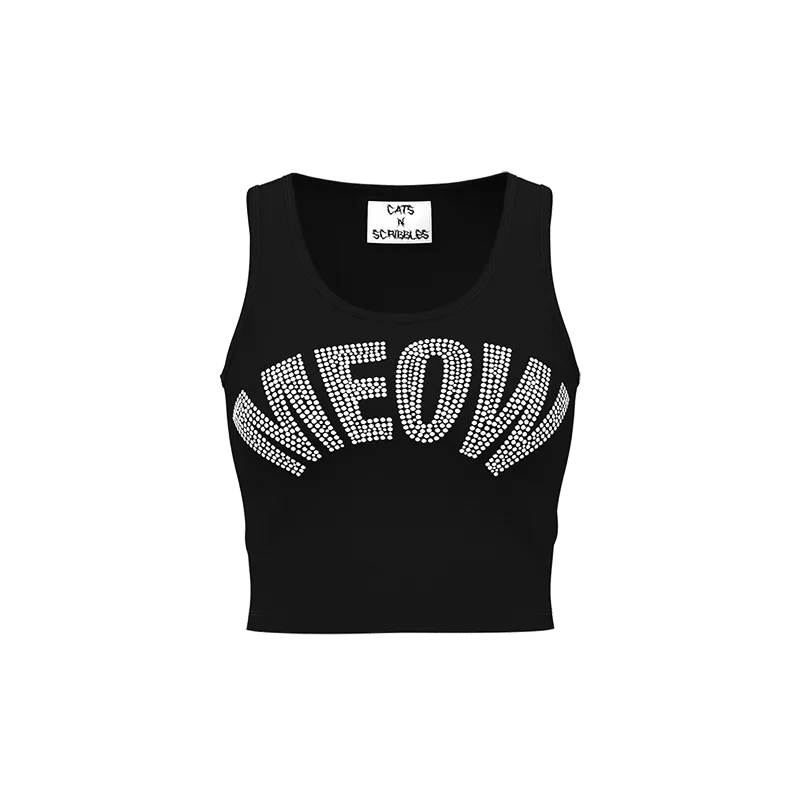 Meow Rhinestone Baby Rib - Noir