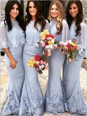Mermaid Satin Short Sleeves Bridesmaid Dresses Floor Length
