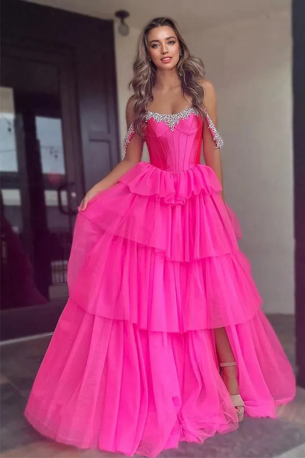 Mermaid Sweetheart Hot Pink Long Prom Dress with Beading TP1343