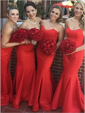 Mermaid Sweetheart Strapless Satin Bridesmaid Dresses Floor Length