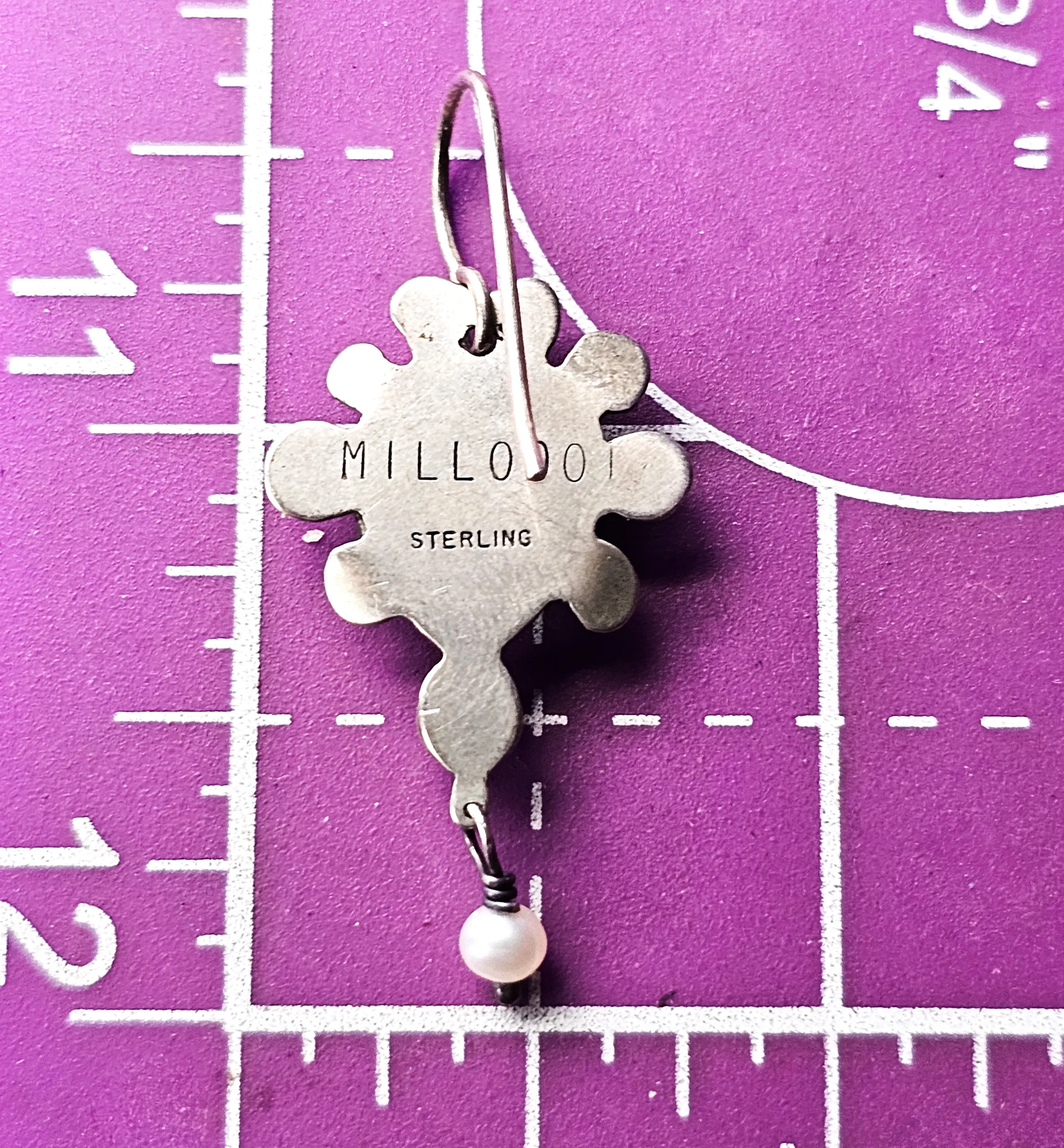 Millodot Jane Carpenter reverse painted artisan vintage sterling silver heart earrings