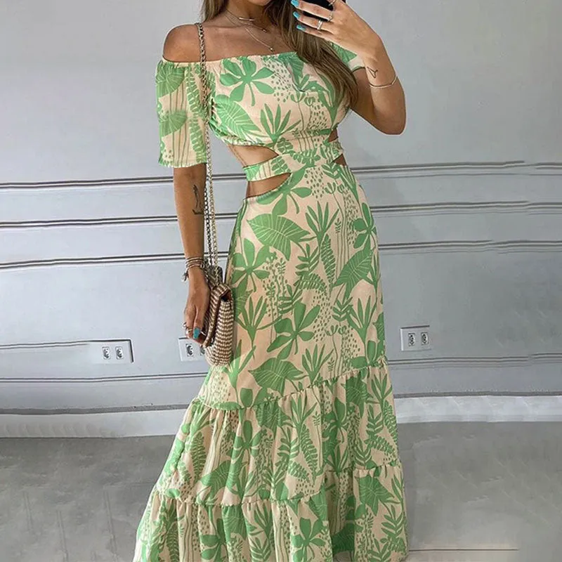 MOMENTLOVER eBay autumn  New independent station 2025 women's clothing commuter printing elegant temperament hollow pendulum dress