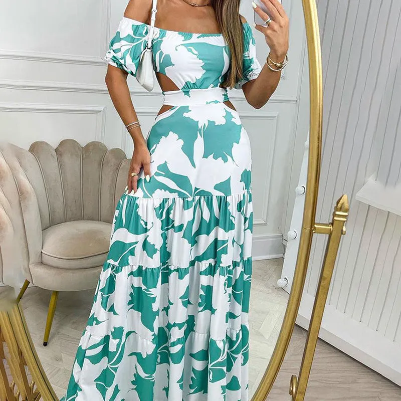 MOMENTLOVER eBay autumn  New independent station 2025 women's clothing commuter printing elegant temperament hollow pendulum dress