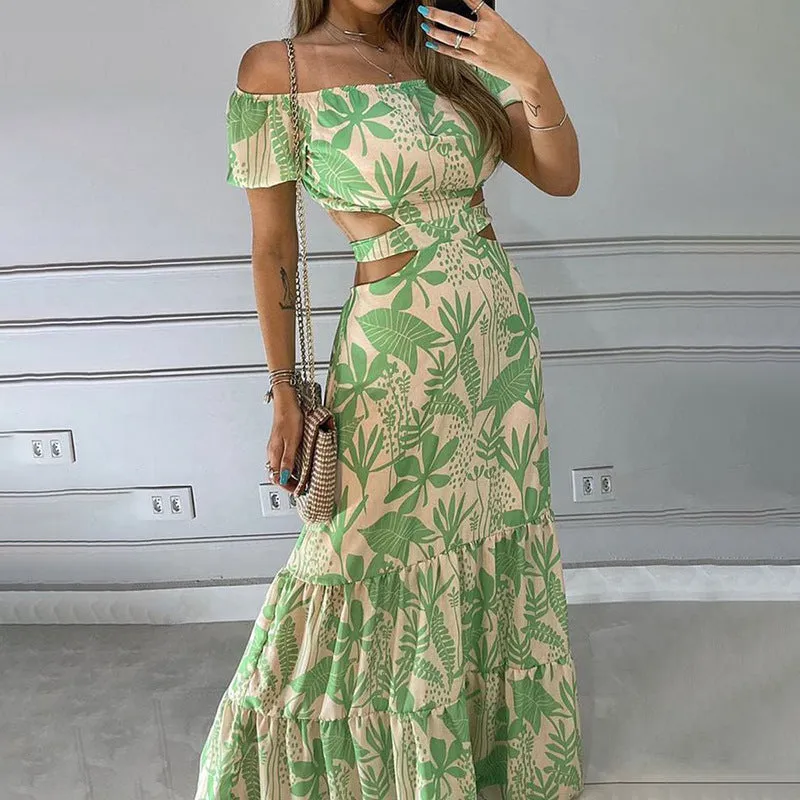 MOMENTLOVER eBay autumn  New independent station 2025 women's clothing commuter printing elegant temperament hollow pendulum dress