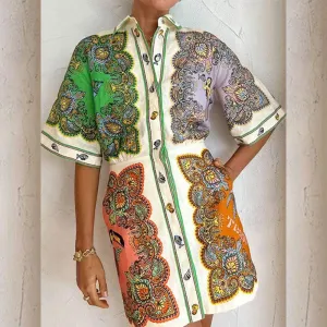 MOMENTLOVER New autumn and winter dress  2025 women's clothing new temperament printed lapel single-breasted fashion dress