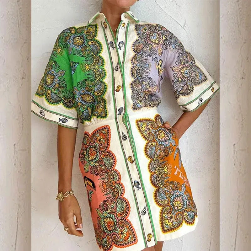 MOMENTLOVER New autumn and winter dress  2025 women's clothing new temperament printed lapel single-breasted fashion dress