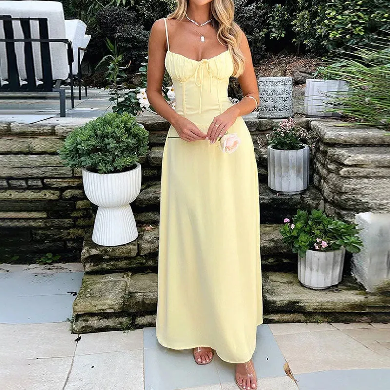 MOMENTLOVER New autumn independent station new  2025 women's clothing temperament elegant solid color suspender A-shaped dress dress