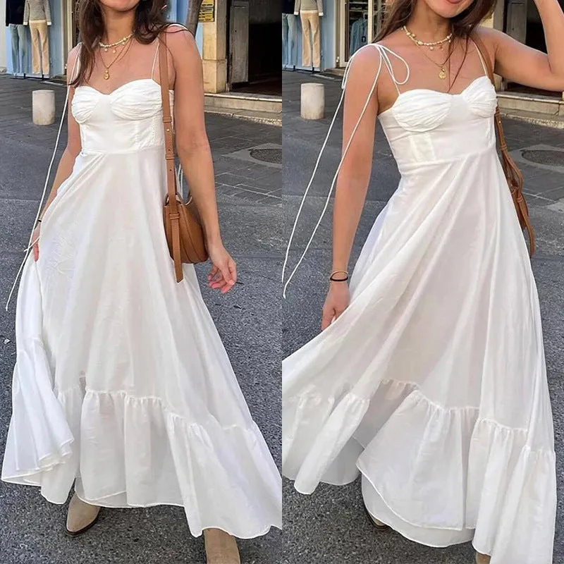 MOMENTLOVER New autumn new  2025 women's clothing temperament elegant fashion versatile solid color high waist suspender dress