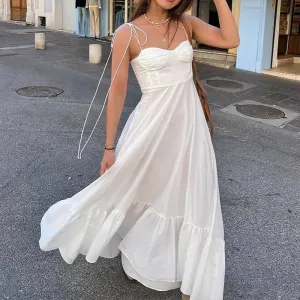MOMENTLOVER New autumn new  2025 women's clothing temperament elegant fashion versatile solid color high waist suspender dress