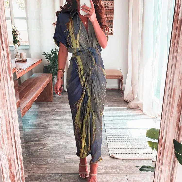 MOMENTLOVER New autumn new 2025 women's clothing temperament fashion printing long dress shirt dress