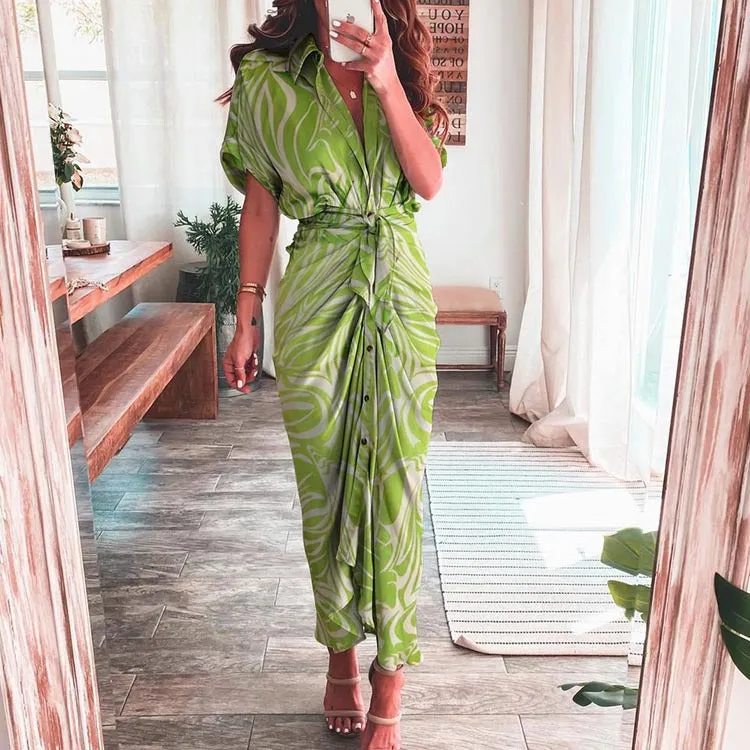 MOMENTLOVER New autumn new 2025 women's clothing temperament fashion printing long dress shirt dress