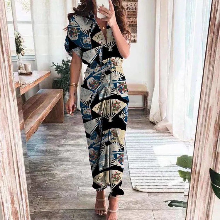 MOMENTLOVER New autumn new 2025 women's clothing temperament fashion printing long dress shirt dress