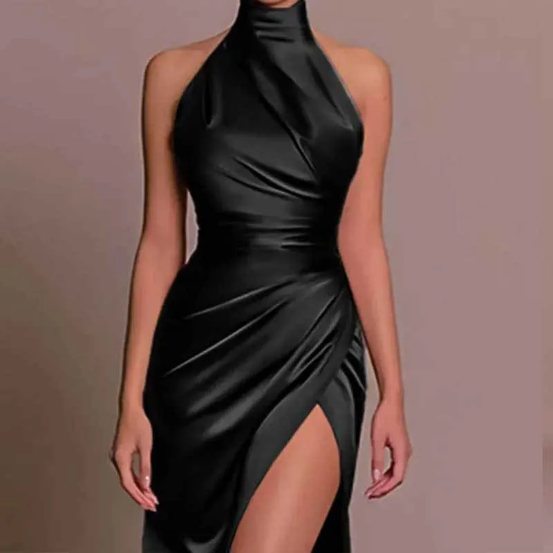 MOMENTLOVER New autumn new temperament stand-up collar long dress, 2025 style neck sleeveless split and thin dress dress dress women