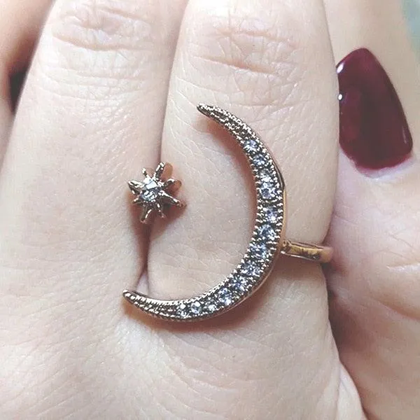Moon Star Rhinestone Ring
