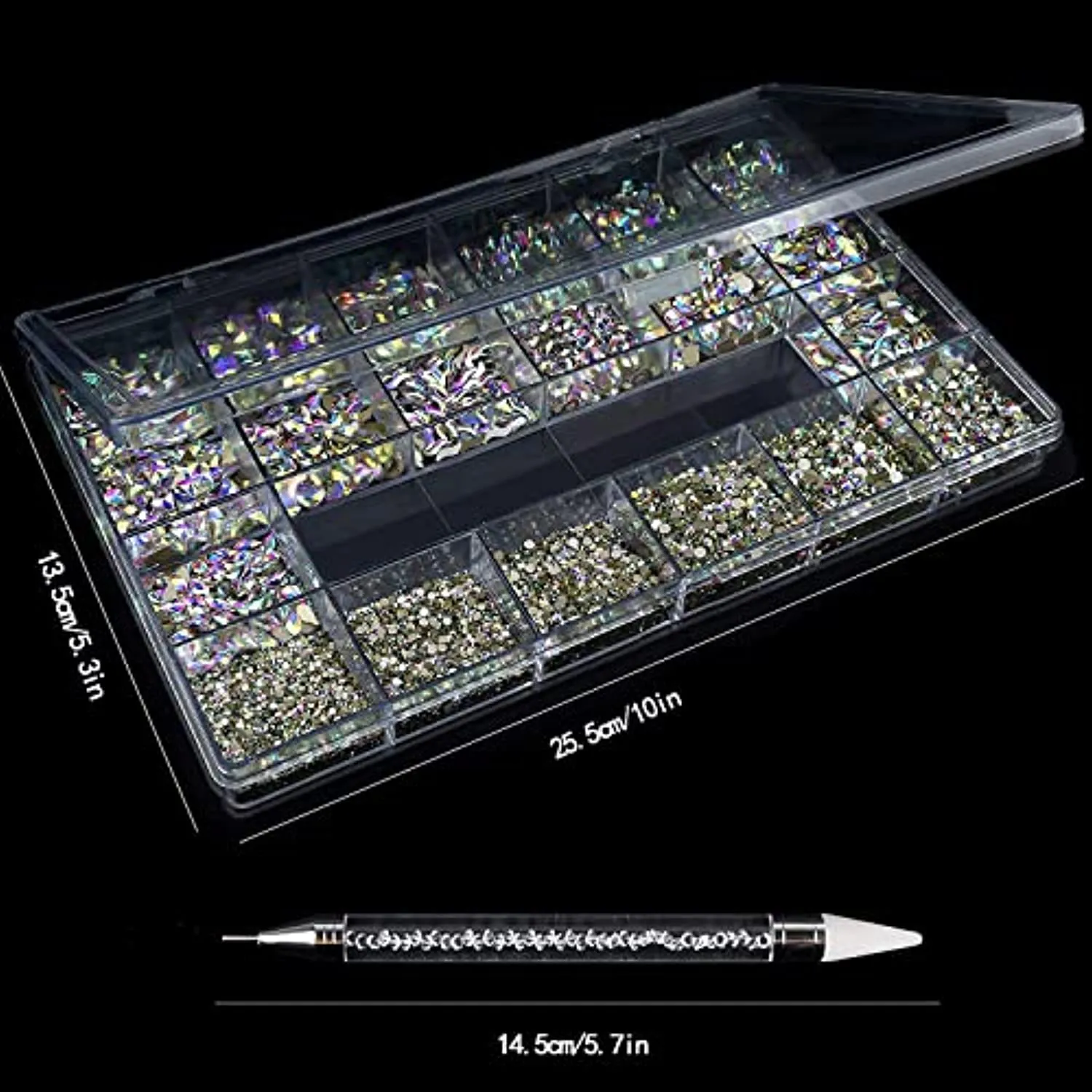 MRTREUP Nail Rhinestones Kit，3830PCS Multi-Shape 3D Glass Crystal AB Rhinestones Flat Back Nail Jewels with Professional Drill Pen for Nail Art DIY Crafts Phones Clothes Jewelry Bag Decoration