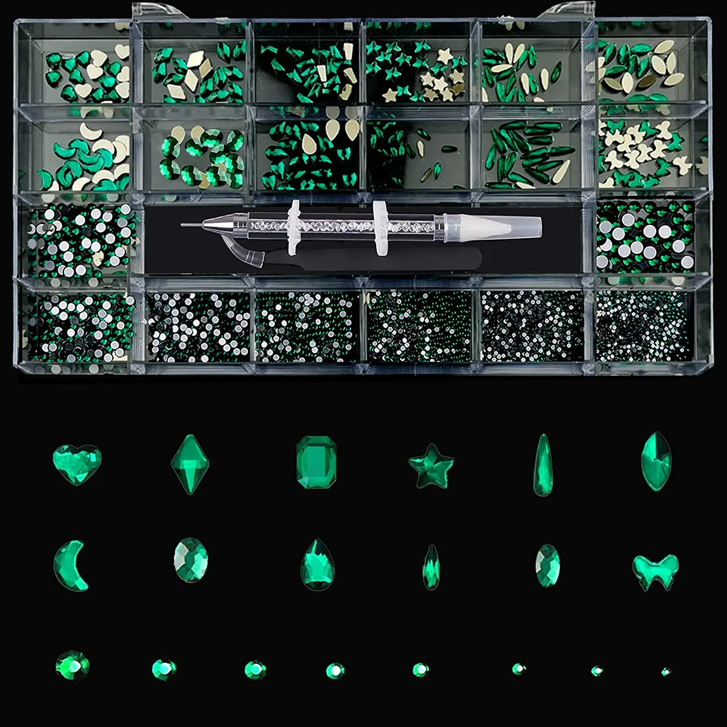 MRTREUP Nail Rhinestones Kit，3830PCS Multi-Shape 3D Glass Crystal AB Rhinestones Flat Back Nail Jewels with Professional Drill Pen for Nail Art DIY Crafts Phones Clothes Jewelry Bag Decoration