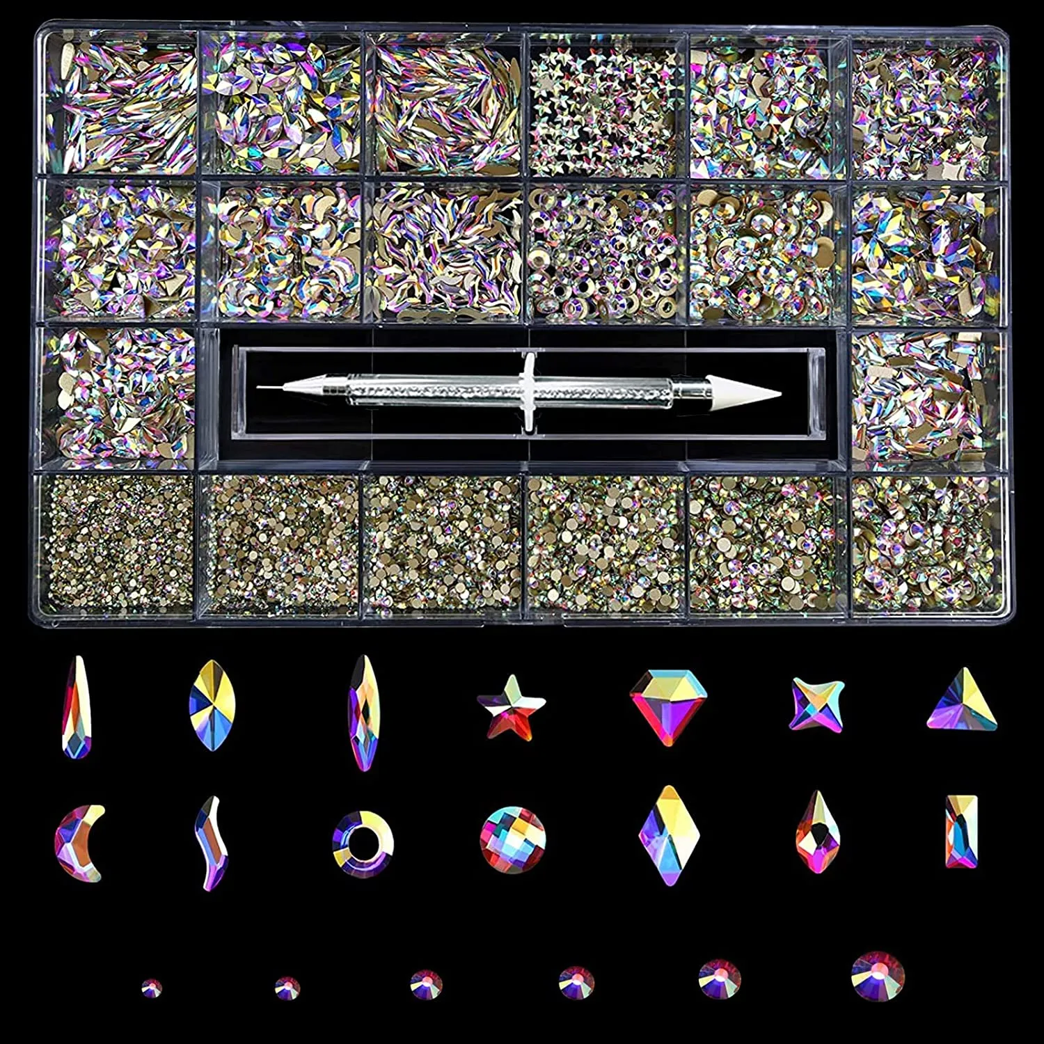 MRTREUP Nail Rhinestones Kit，3830PCS Multi-Shape 3D Glass Crystal AB Rhinestones Flat Back Nail Jewels with Professional Drill Pen for Nail Art DIY Crafts Phones Clothes Jewelry Bag Decoration