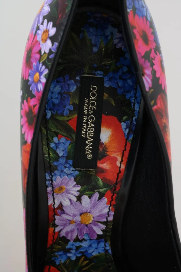 Multicolor Floral Print Leather Pumps