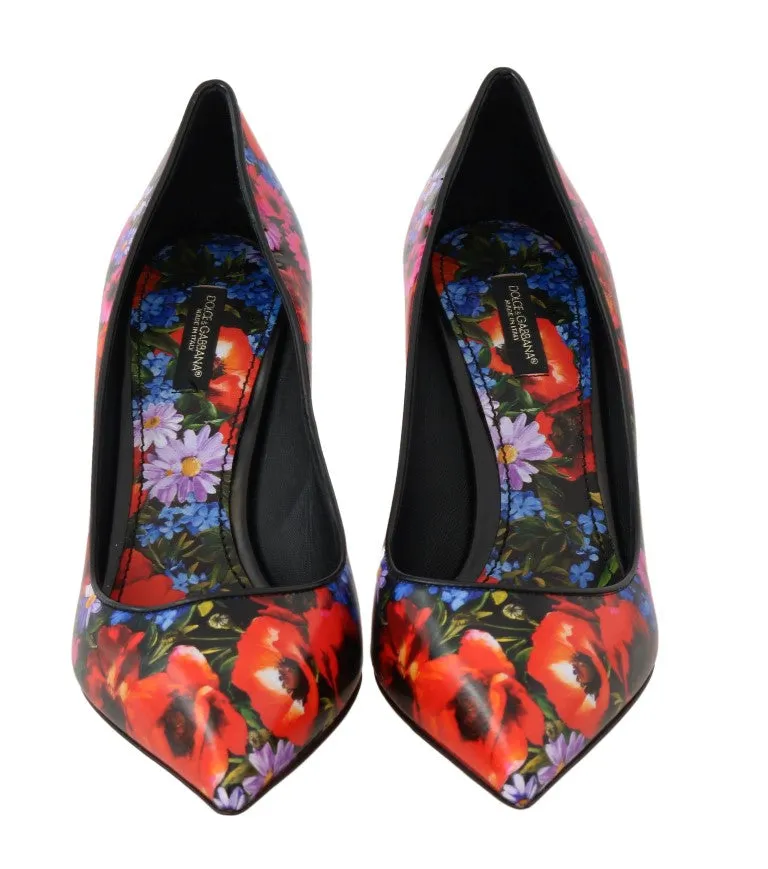 Multicolor Floral Print Leather Pumps