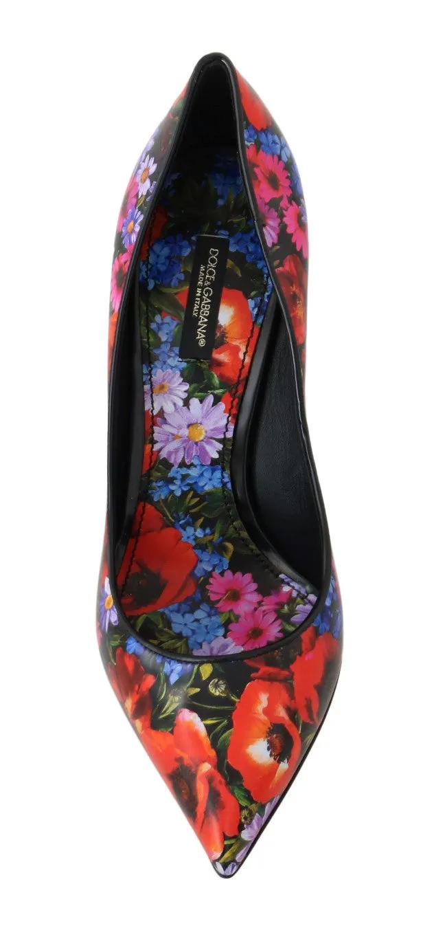 Multicolor Floral Print Leather Pumps